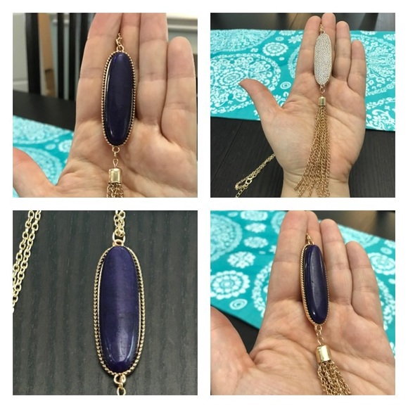 NEW!💙💎PURPLE GOLD TONE LONG TASSEL NECKLACE!💎💙 - Picture 6 of 8